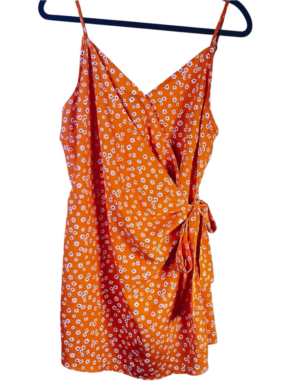 Spaghetti Strap Orange Floral Romper Wrap Size Large Blu Pepper